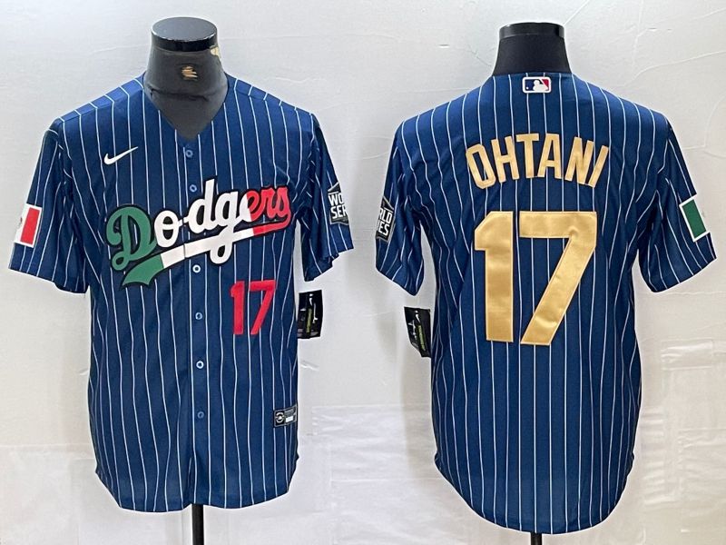 Men Los Angeles Dodgers #17 Ohtani Blue Stripe Nike Game MLB Jersey style 30